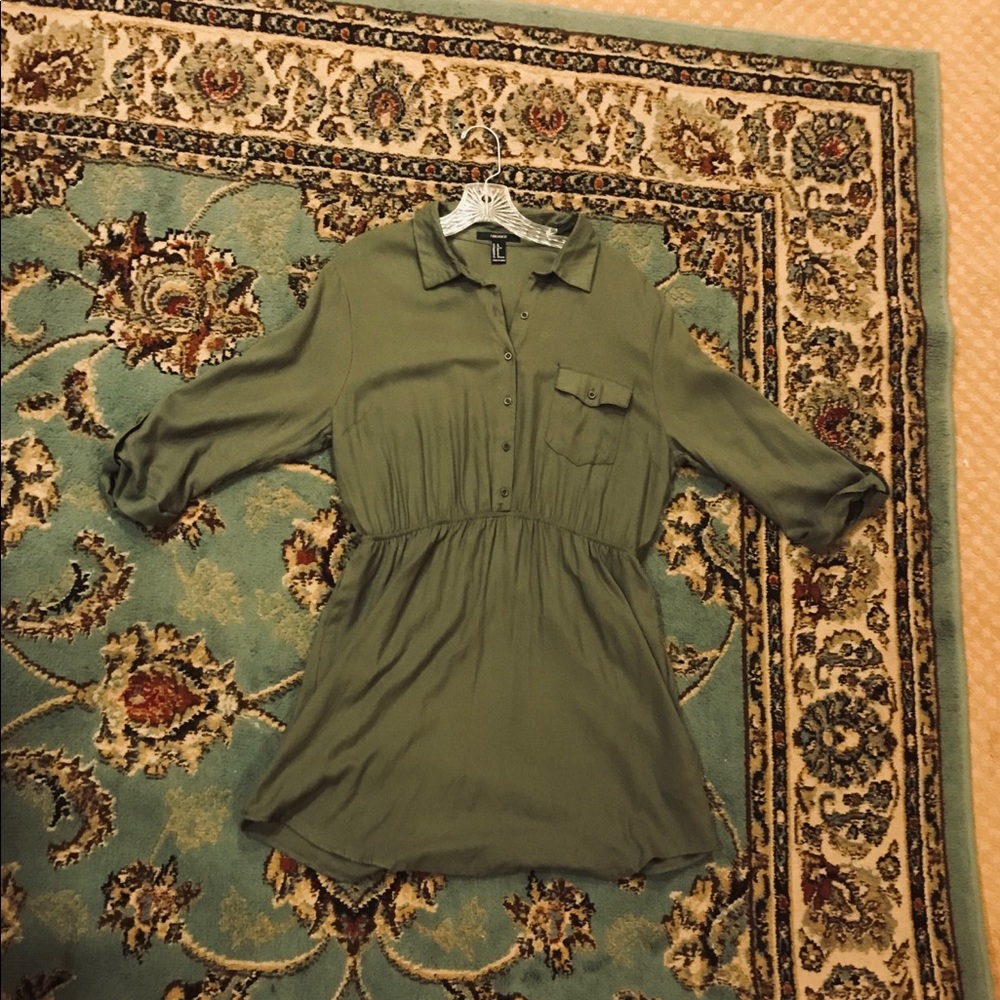 Army-Green, Button-Down Collared Dress